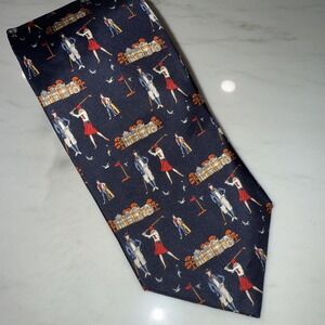 Renato Balestra Men's Navy Silk Tie Golf Made In Italy Golfer 57"x3.5"